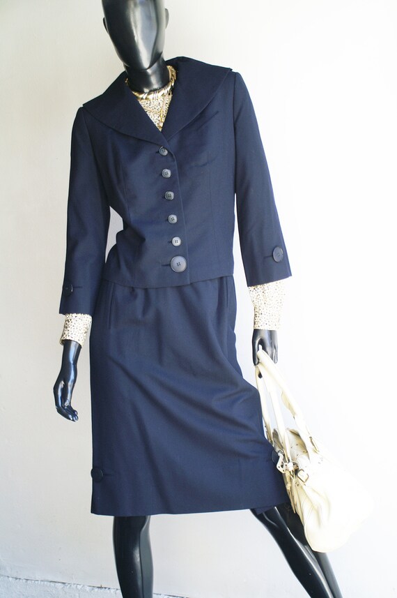 Rare Authentic Vintage 50s "Irene"  Navy Blue Tai… - image 6