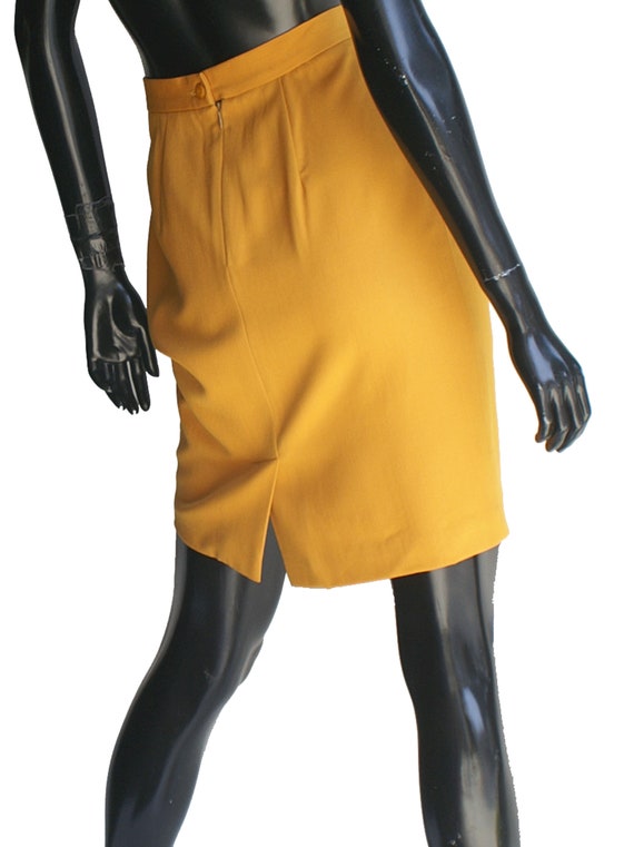 Vintage Mustard Yellow Pencil Wool Skirt US Size 4 - image 4