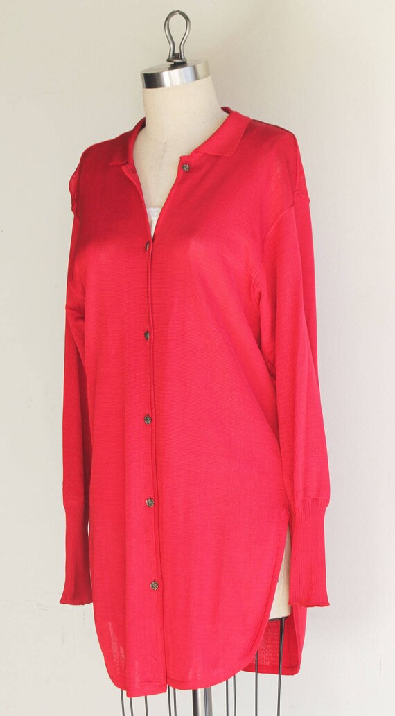 Vintage Claude Montana Red Knit Long Sleeve Tunic… - image 4