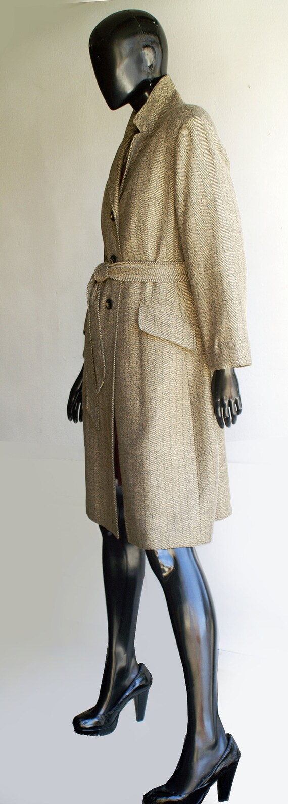 Vintage JonesNY Tan Herringbone Tweed Full Length… - image 5