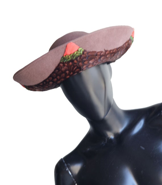 Vtg Jack McConnell Hat Wool Feathers Wide Brim Vintage Jack McConnell Dramatic Wool and Pheasant Hat MINT  main image 3