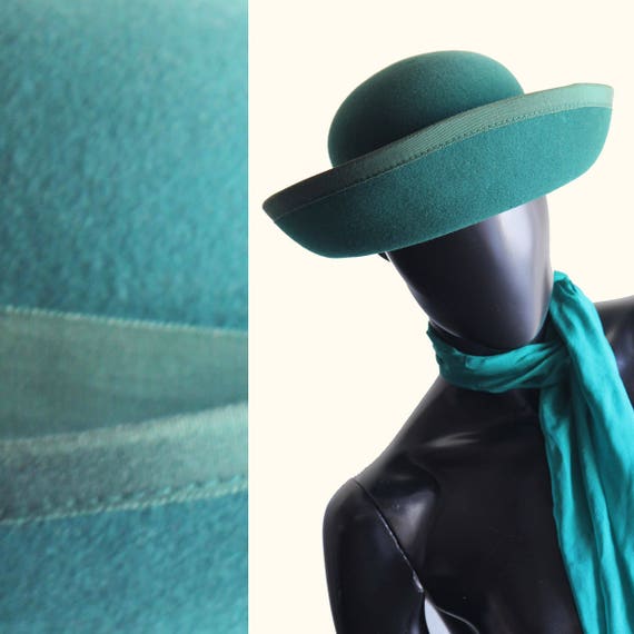 Vintage 80s Emerald Green Wool Felt Hat US Size S… - image 1