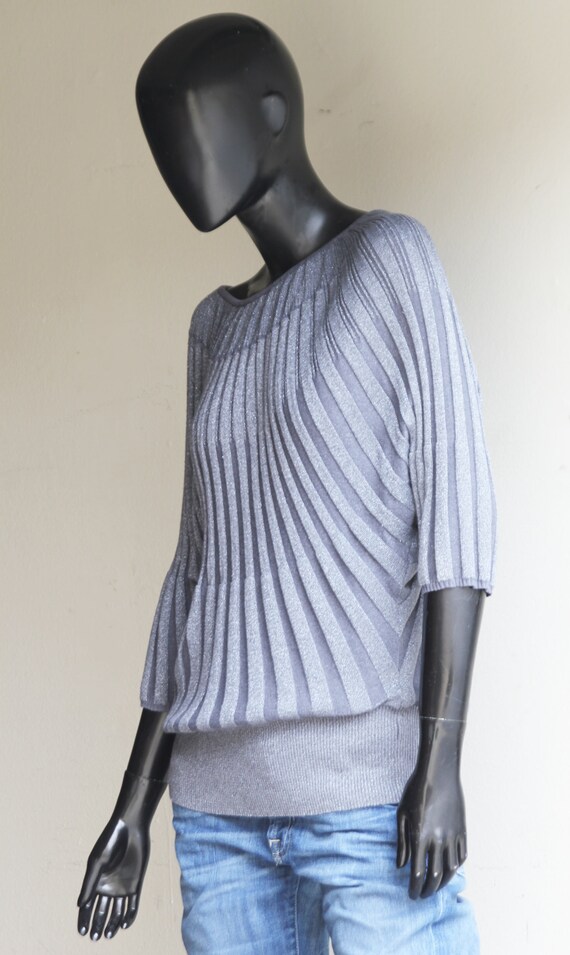 80s Vintage Gray Metallic Knit Top ,Dolman Short … - image 4
