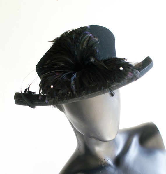 Vintage Mr.. Hi's Classic Black Wool Felt Hat  US… - image 2