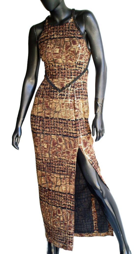 Rare Janine Handpaint Metallic Dress US Small