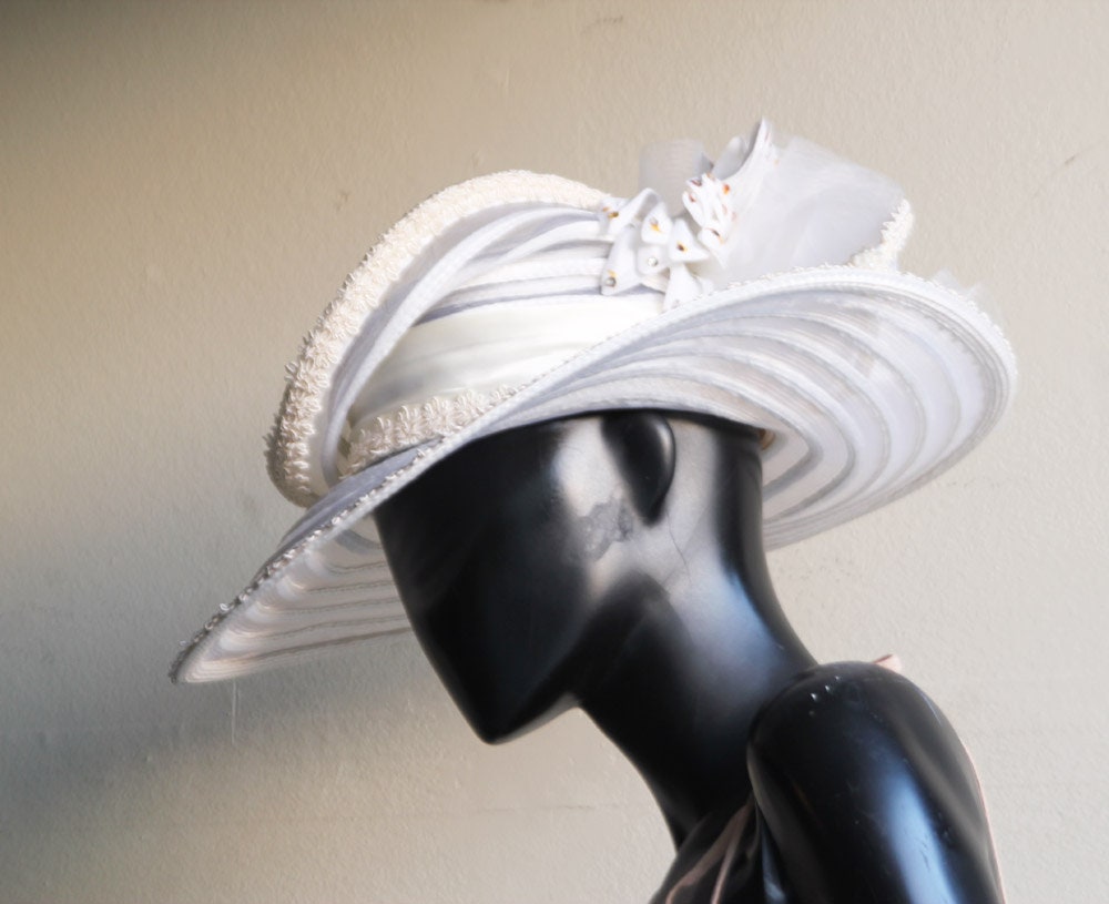 Vintage Milan by Charm Off- White Swirl N Wide Brim Hat  display picture 1