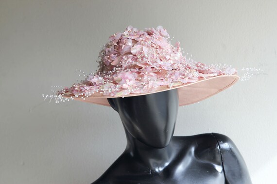 Vintage Vtg Jack Mcconnell Woven Floral Derby Hat Vintage Jack McConnell Boutique Straw Derby Cloche Floral  main image 2