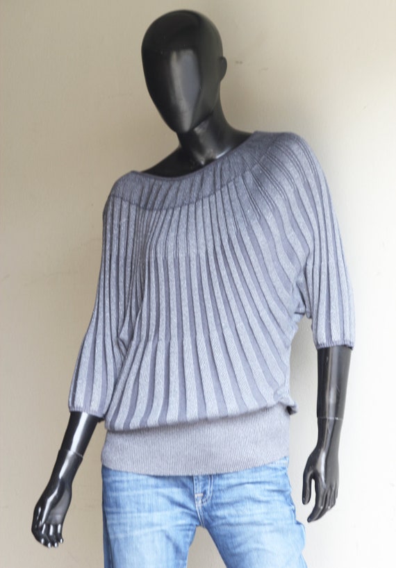 80s Vintage Gray Metallic Knit Top ,Dolman Short … - image 6