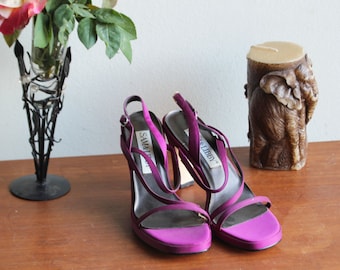 Vintage Sam & Libby Magenta Satin Hi Heel Sandals US Size 7.5M
