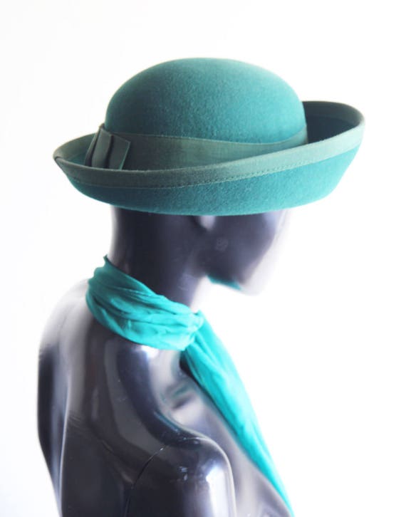 Vintage 80s Emerald Green Wool Felt Hat US Size S… - image 4