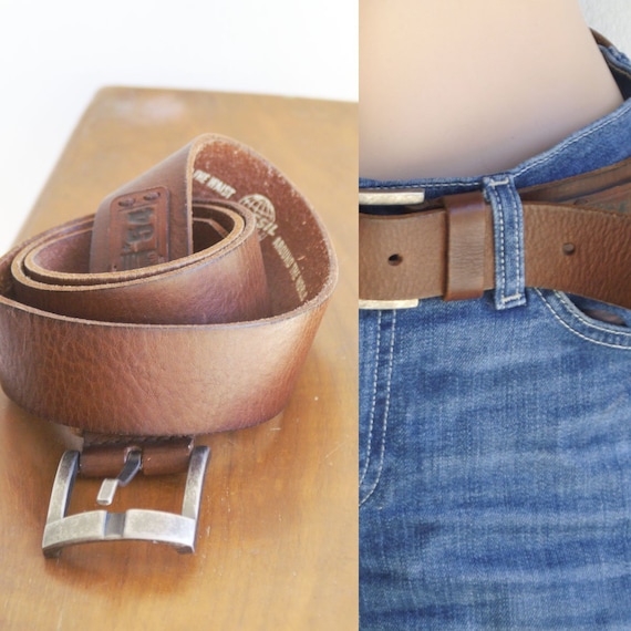 Fossil Vintage Leather Buckle Belt - Brown Fossil Brown Leather Belt With Brushed Gold Buckle Retro  main image 3