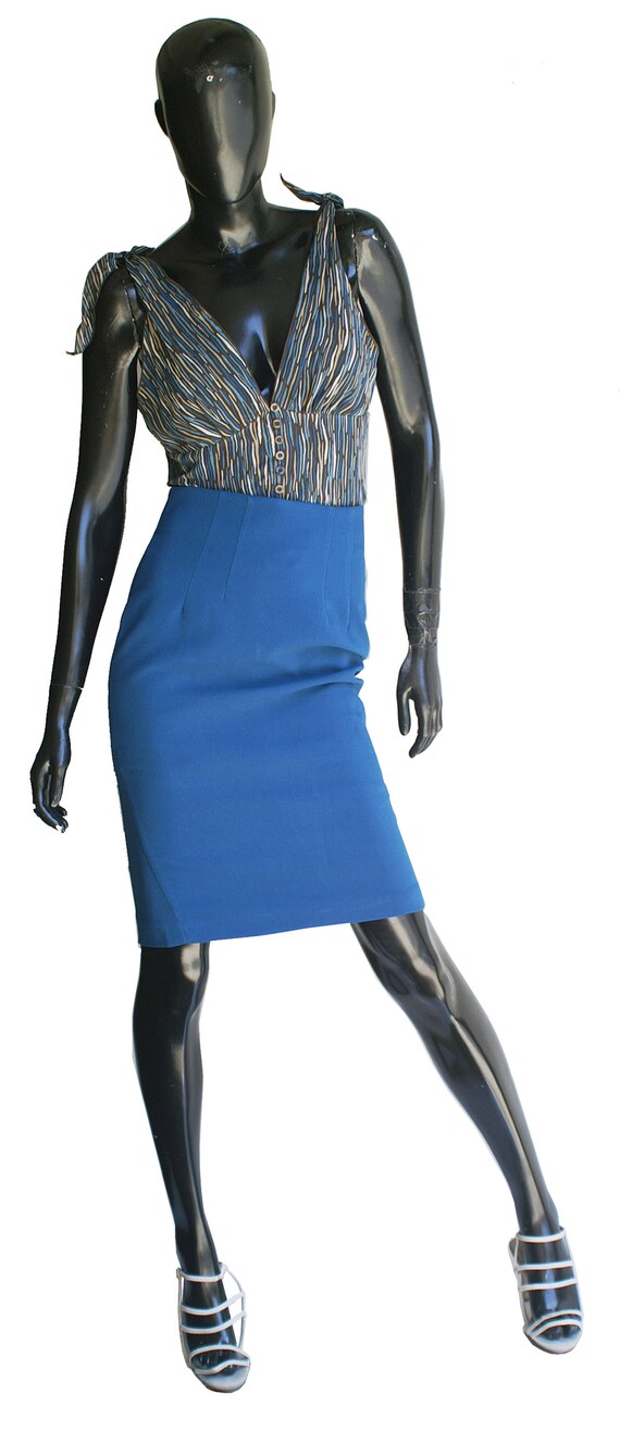 Teal Blue Vintage Pencil Skirt US Size 2 - image 2