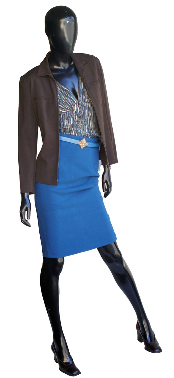 Teal Blue Vintage Pencil Skirt US Size 2 - image 6