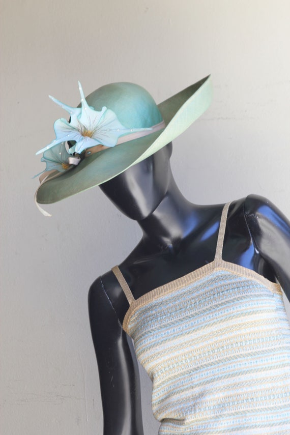 Vintage Irene of New York Mint Green Straw Hat With Floral  display picture 2