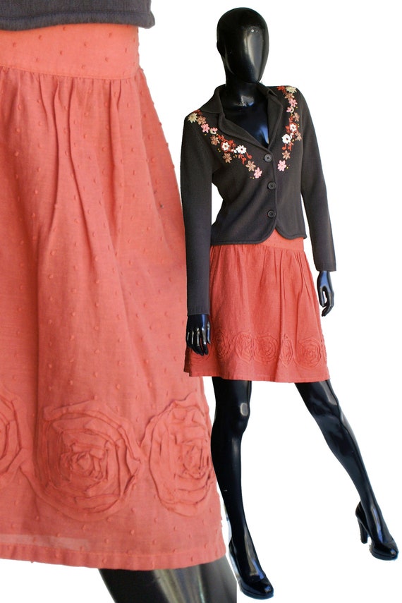 Vintage 80s Willi Smith Burnt Orange Cotton Skirt 