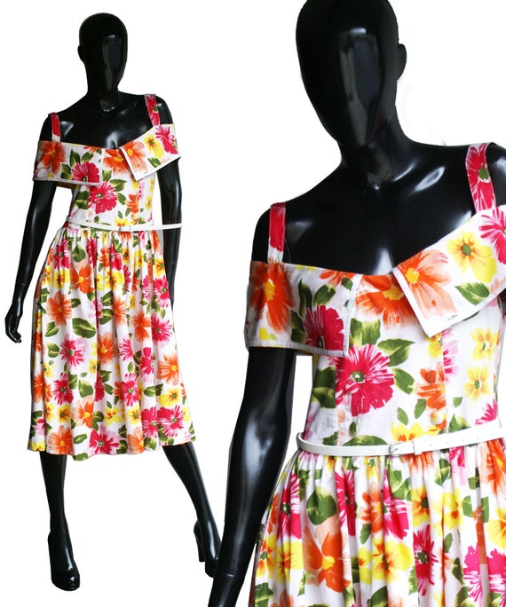 Vintage Spring Floral Print Sun Dress US Size  Lar