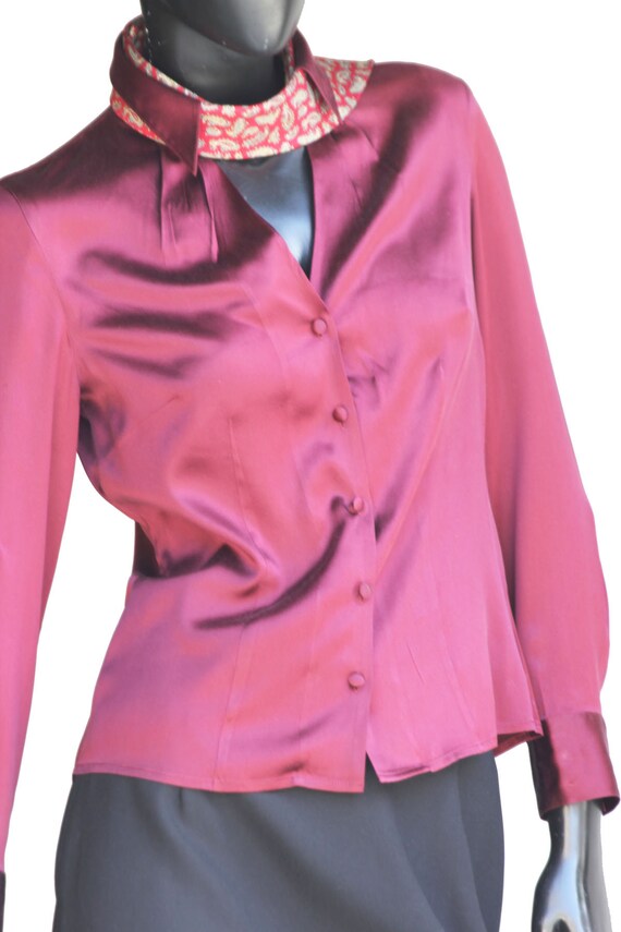 Vintage Ann Taylor Burgundy Wine Silk Blouse/Top … - image 2