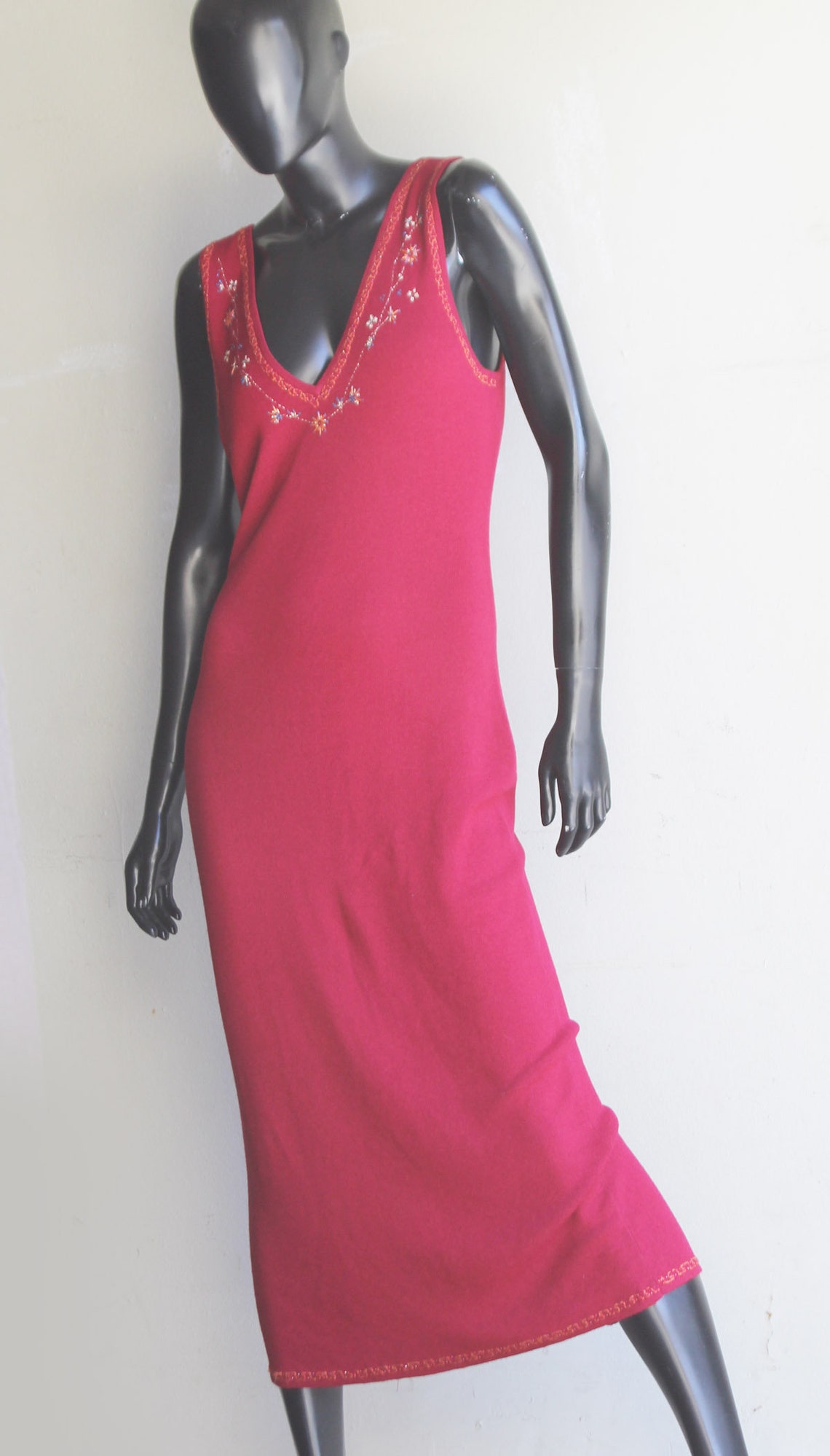 Vintage Moda International Red Knit VNeck Midi Shift Dress US Etsy