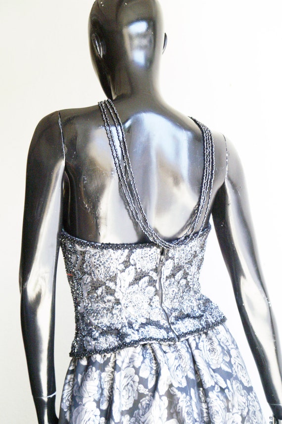 Stunning Oleg Cassini Vintage Silver & Black Flor… - image 2