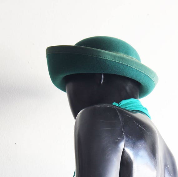 Vintage 80s Emerald Green Wool Felt Hat US Size S… - image 7