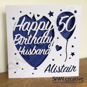 Personalised Happy Birthday Paper Cut Greetings Card  |  Balloons  |  Any Age  |  16th 18th 21st 30th 40th 50th 60th 70th 80th 90th 100th