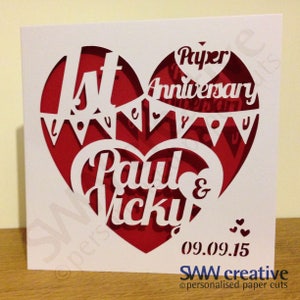 Personalised Anniversary Paper Cut Card - Designs 1 & 2 | 1st year Paper | 2nd 3rd 4th 5th 10th 15th 20th 25th 30th 35th 40th 45th 50th 60th