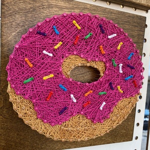 Pink Donut With Sprinkles String Art Handmade Wall Decor