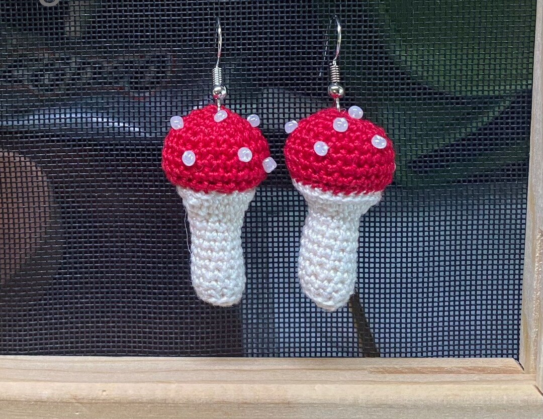 Micro Crochet Mushroom Earring Handmade Cottagecore Etsy