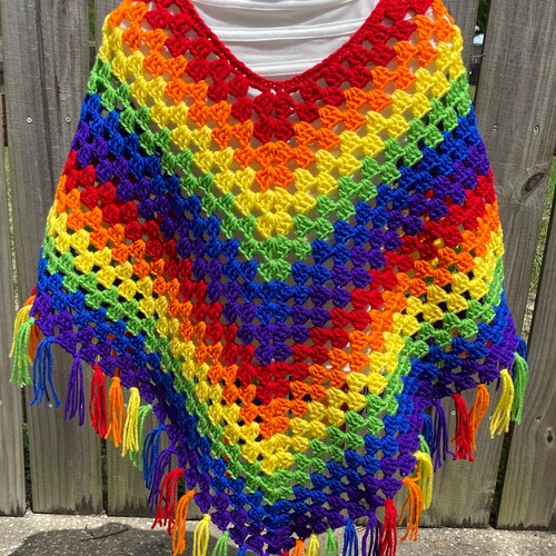 Rainbow Waterproof Rain Poncho Cape With Hood Nylon Rain Etsy