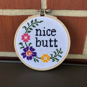 Nice Butt  Cross Stitch Hoop Art Bathroom Decor