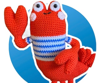 Friendly Lobster Crochet Doll Handmade Stuffed Toy