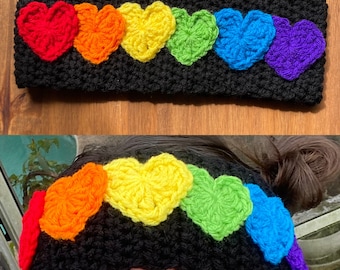 Crochet Rainbow Heart Earwarmer/Headband