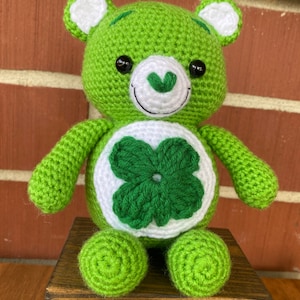 Crochet Green Luck Bear Amigurumi handmade plush doll