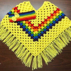 Child Rainbow Stripe Poncho set