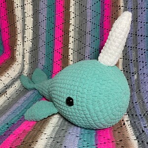 Large Crochet Narwhal Stuffed Toy Handmade Amigurumi Whale Unicorn