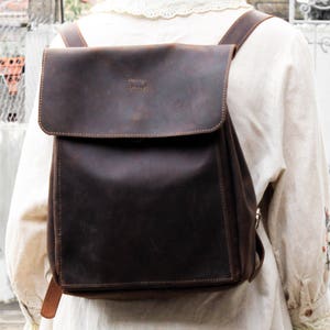 Leather backpack, travel mens womens rucksack bag unisex school bag, vintage crazy horse waxed leather laptop satchel simple back purse 47 image 10