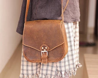 Leren crossbody tas, mini crossbody tas, vintage crossbody tas, vintage schoudertas leren schoudertas handgemaakte leren tas schoolwerk