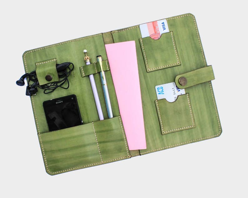 Leather Portfolio Case Travel Wallet Passport Cover Hand Sewn Etsy