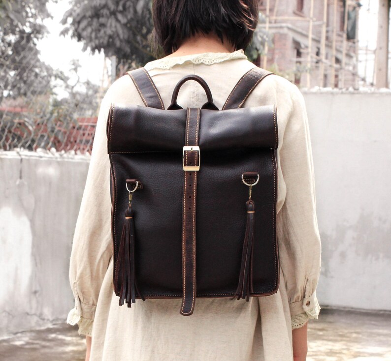 Rustic Leather Roll Top Backpack Leather Roll Top Rucksack - Etsy