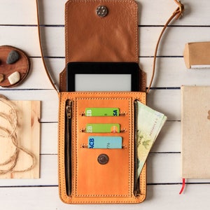 Bolso de cuero para teléfono móvil, Bolso bandolera pequeño, Bolso bandolera pequeño de cuero, Bolso bandolera con cremallera para viajes, pasaporte, teléfono, monedero, tarjeta de crédito, Kindle