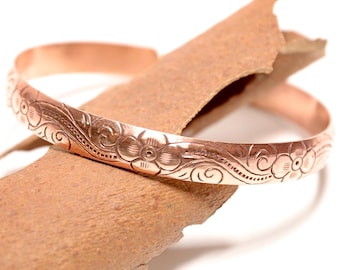 Handmade Engraved Copper Bangle - Energy Jewelry - Unisex Copper Bracelet