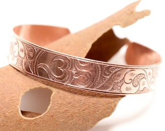 Handmade Engraved Copper Bangle - Energy Jewelry - Unisex Copper Bracelet