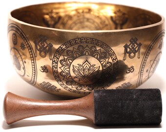 Tibetan Singing Bowl 21cm - Authentic Laser-Engraved Tibetan Bowl - Authentic Tibetan Singing Bowl 8.2" - 7 Metals Tibetan Bowl
