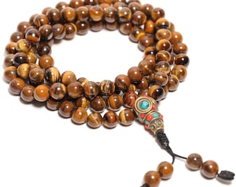 Tiger Eye 108 Beads Meditation Mala | Tiger Eye Mala Necklace | Handmade Meditation Necklace | Tiger eyes mala 108 beads