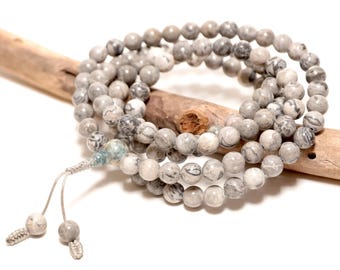 Mala with 108 natural jasper beads - Natural stone mala with 108 beads - Jasper Mala