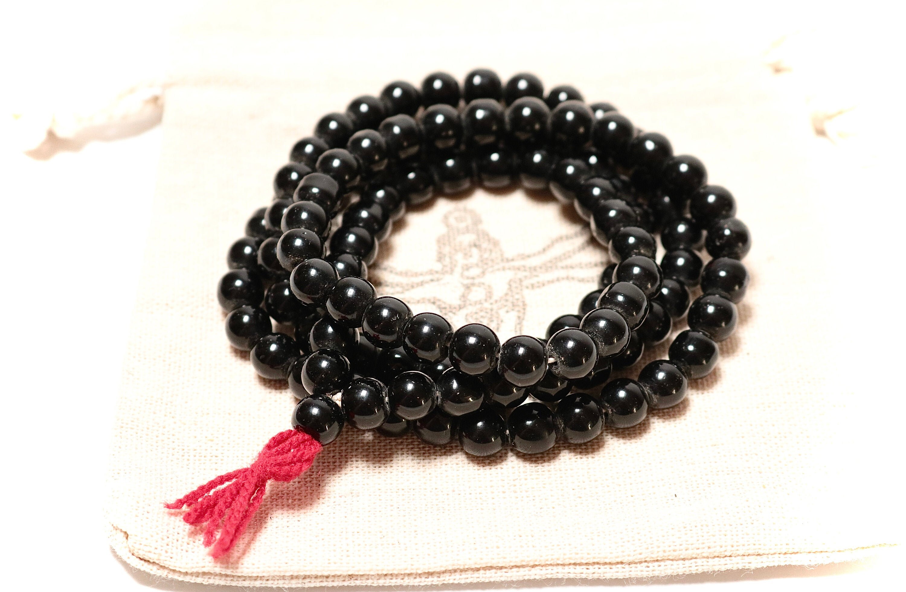 Mala Tibétain en Verre Noir - Buddhist Prayer Beads