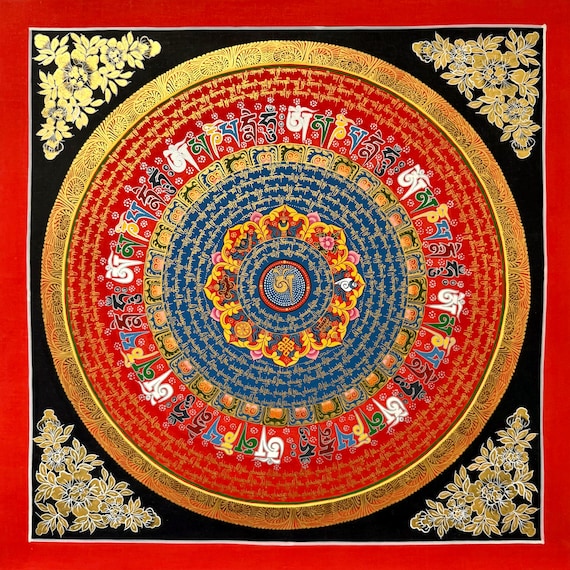 チベット曼荼羅マントラ 54x54cm - チベット曼荼羅 21.2x21.2インチ