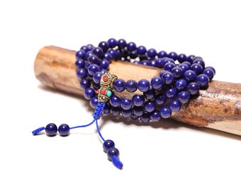 Mala 108 Lapis lazuli beads 88cm - Mala necklace - Natural stone mala 108 lapis lazuli beads 34.6''