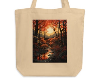 Autumn Sunset Organic Cotton Tote Bag - Fall Themed Eco Tote Bag