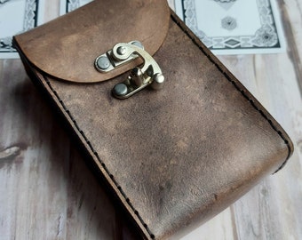 Storm Cloud Gray Leather Tarot Case – Hand‑Dyed Deck Box - Hand-Sewn Black Saddle Stitching
